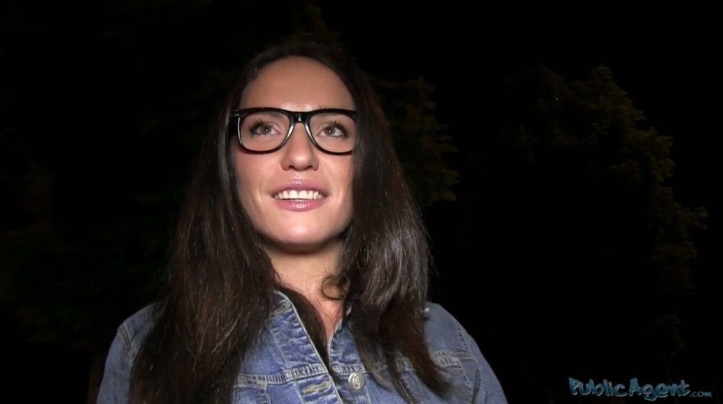 Busted Chick With Glasses Fucking Outside In Dark.
